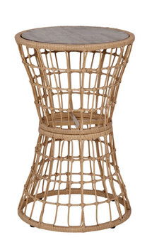 Online Designer Living Room Indoor/Outdoor Boho Rattan Rope Table with Acacia Wood Top