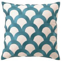 Online Designer Living Room Scales Teal Embroidered Linen Pillow