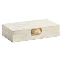 Online Designer Bedroom Vicenta Regency White Bone Gold Brass Handle Rectangular Decorative Box