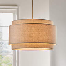 Online Designer Bedroom Avery Natural Linen Double Drum Pendant Light