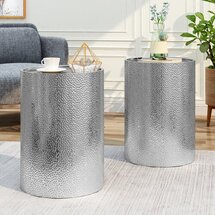 Online Designer Business/Office Silver Zadie Drum End Table Set