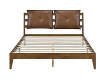 Online Designer Bedroom Camel Leather Pillow Top Queen Wood Low Platform Bed