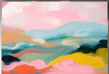 Online Designer Bedroom Unique Colorful Valley Abstract Canvas Wall Art, Fancy Pink & Blue Painting On Canvas, Large Original Landscape Art, Oversized Canvas Gift