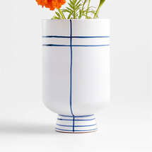 Online Designer Living Room Tunise Blue and White Stripe Vase 9"