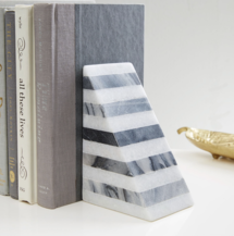 Online Designer Combined Living/Dining Geometry Bookends, Striped Angle, Black/White