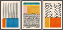 Online Designer Combined Living/Dining Abstract Vibrant Color Blocks " Mid-century Modern Multicolor Block Colorful Framed Abstract Geometric Canvas Print Wall Art " 3 - Pieces on Canvas