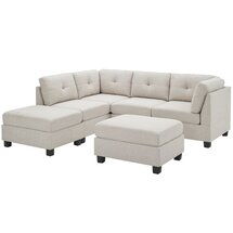 Online Designer Combined Living/Dining Aelber 92" Wide Reversible Modular Sofa & Chaise with Ottoman