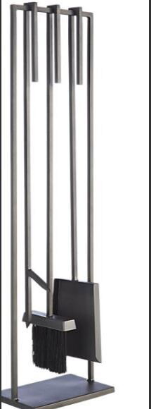 Online Designer Combined Living/Dining 3-piece bend gunmetal standing fireplace tool set