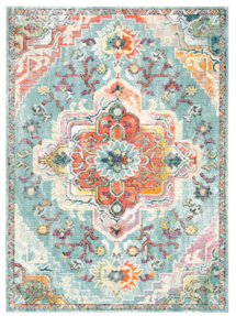 Online Designer Bedroom Haneul Power Loom Performance Teal/Orange Rug