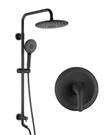 Online Designer Bathroom  YASINU (Br 1-Spray Round Wall Bar Shower Kit with Hand Shower in Matte Black (Valve Included)