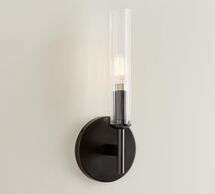 Online Designer Bathroom Cooper Ribbed Glass Tube Sconce (13")