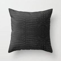 Online Designer Living Room Black Crocodile Leather Print Throw Pillow