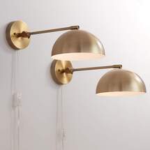 Online Designer Bedroom Brava Antique Brass Down-Light Plug-In Wall Lamps Set of 2