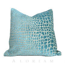 Online Designer Living Room Designer Faux Crocodile Aegean Blue Chenille Velvet Pillow Cushion Zipper Cover