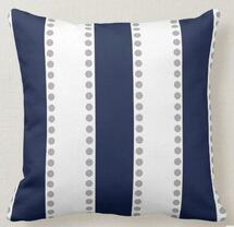 Online Designer Nursery Modern Navy Blue White Gray Polka Dots Stripes | Throw Pillow