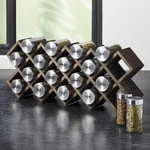 Online Designer Dining Room Grey Wash 18-Jar Spice Rack with Stainless Caps