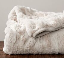 Online Designer Living Room RUCHED FAUX FUR OVERSIZED THROW - IVORY