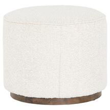 Online Designer Living Room Samantha Ivory Upholstered Distressed Wood Round Ottoman