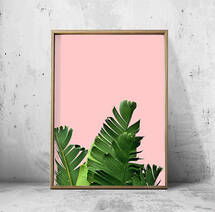 Online Designer Bedroom Palm Leaf Print Pink Green Wall art Foliage 