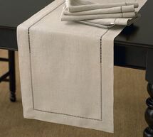 Online Designer Bedroom LINEN HEMSTITCH TABLE RUNNER WHITE