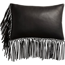 Online Designer Combined Living/Dining 18"X12" LEATHER FRINGE BLACK PILLOW WITH DOWN-ALTERNATIVE INSERT