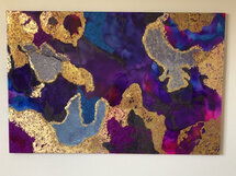 Online Designer Business/Office Original abstract ink painting gold leafs accent swarovski crystal resin on the top