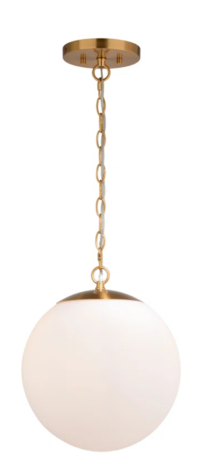 Online Designer Bedroom Mayella 1L Gold Brass Mid-Century Modern Pendant Light White Globe Glass