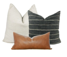 Online Designer Kitchen Pillow Combination #4 3 Pillow Covers Cream Mudcloth Pillow Gray Stripe Pillow and Faux Leather Pillow Cover Black Pillow Farmhouse Decor