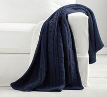 Online Designer Combined Living/Dining Cozy Sherpa Back Cable Knit Throw, 50 x 60", Sailor Blue