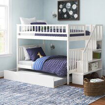 Online Designer Bedroom Shyann Staircase Full Over Full Solid Wood Standard Bunk Bed with Trundle 