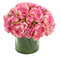 Online Designer Dining Room Faux Magenta & Pink Peony Floral Arrangement in Glass Vase