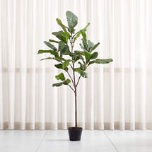 Online Designer Bedroom Faux Fiddle Leaf Fig Botanical + Turned Wood White Planter, Tall