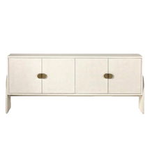 Online Designer Living Room Maya Mid Century White Painted Linen Wood Frame 4 Door Media Cabinet - 72"W