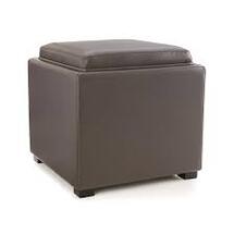 Online Designer Living Room Square Storage Ottoman With Tray Faux Leather Upholstered Footrest Stool