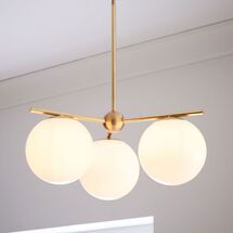 Online Designer Living Room Sphere + Stem 3-Light Chandelier + Flushmount - Brass