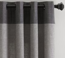 Online Designer Living Room Emery Linen/Cotton Border Grommet Curtain, 50 x 96", Gray/Charcoal