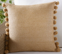 Online Designer Patio Faux Natural Fiber Pom Pom Indoor/Outdoor Pillow