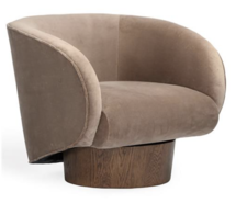 Online Designer Living Room Hazel Modern Classic Brown Velvet Upholstered Oak Wood Swivel Club Chair