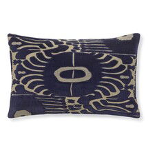 Online Designer Living Room Velvet Ikat Applique Lumbar Pillow Cover, Navy/Natural