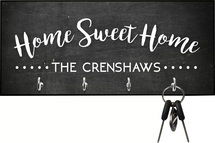 Online Designer Combined Living/Dining 11" x 5" x 0.63" Personalized Chalkboard-Look Sweet Home Key Hooks