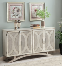 Online Designer Bedroom Somette Millicent White and Silver Rub Four Door Media Credenza