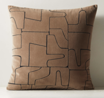Online Designer Living Room Arabella Sand and Black Velvet Throw Pillow with Feather-Down Insert 23"