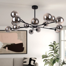 Online Designer Combined Living/Dining Ayaan 15 - Light Sputnik Modern Linear Smoke Glass/Crystal Chandelier