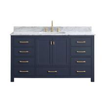 Online Designer Bathroom Modero 61 in. W x 22 in. D x 35 in. H Bath Vanity in Navy Blue with Marble Vanity Top 