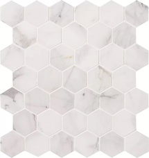 Online Designer Living Room Calacatta Cressa Hex Honed 2" x 2" Marble Mosaic Tile in White