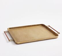 Online Designer Kitchen Handcrafted Beltic Brass & Leather Tray