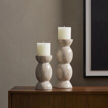 Online Designer Bedroom Kivu Marble Pillar Candle Holders (Set of 2)