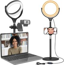 Online Designer Bedroom Computer Ring Light for Video Conferencing Lighting - Desk Zoom Light for Laptop with Stand & Phone Holder, Selfie Ring Light for Webcam Light, Video Recording, Zoom Meeting, Makeup, Live Stream