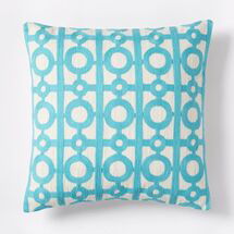 Online Designer Dining Room Crewel Circle Lattice Pillow Cover - Bright Turquoise