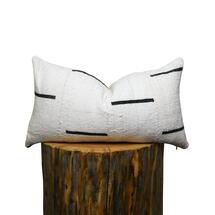 Online Designer Living Room Mudcloth Lumbar Pillow Cover in Cream, Off White with Black Details | 'ODE LUMBAR' 